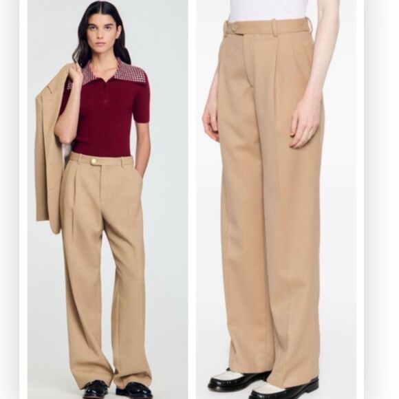 SANDRO Wood pleat-detail trousers size 38/2 NWT $370 - Picture 1 of 9